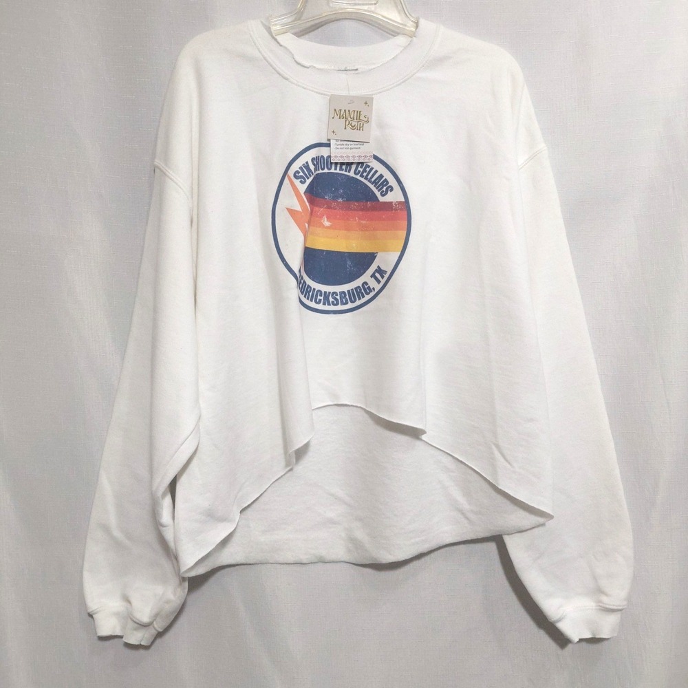 Mamie Ruth Womens L/XL Cropped Sweatshirt White Six Shooter Cellars Graphic